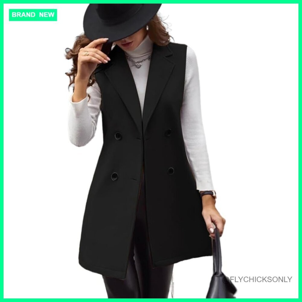 Wool Blended Sleeveless Blazer Vest Double Breasted Trench Coat